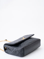 Chanel Matelassé Pearl Chain Shoulder Bag Lambskin Black Gold-Tone Hardware