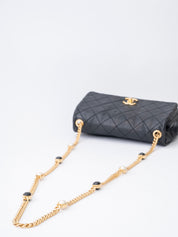 Chanel Matelassé Pearl Chain Shoulder Bag Lambskin Black Gold-Tone Hardware