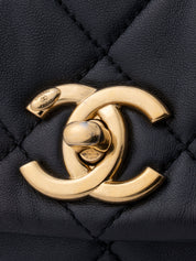 Chanel Matelassé Pearl Chain Shoulder Bag Lambskin Black Gold-Tone Hardware