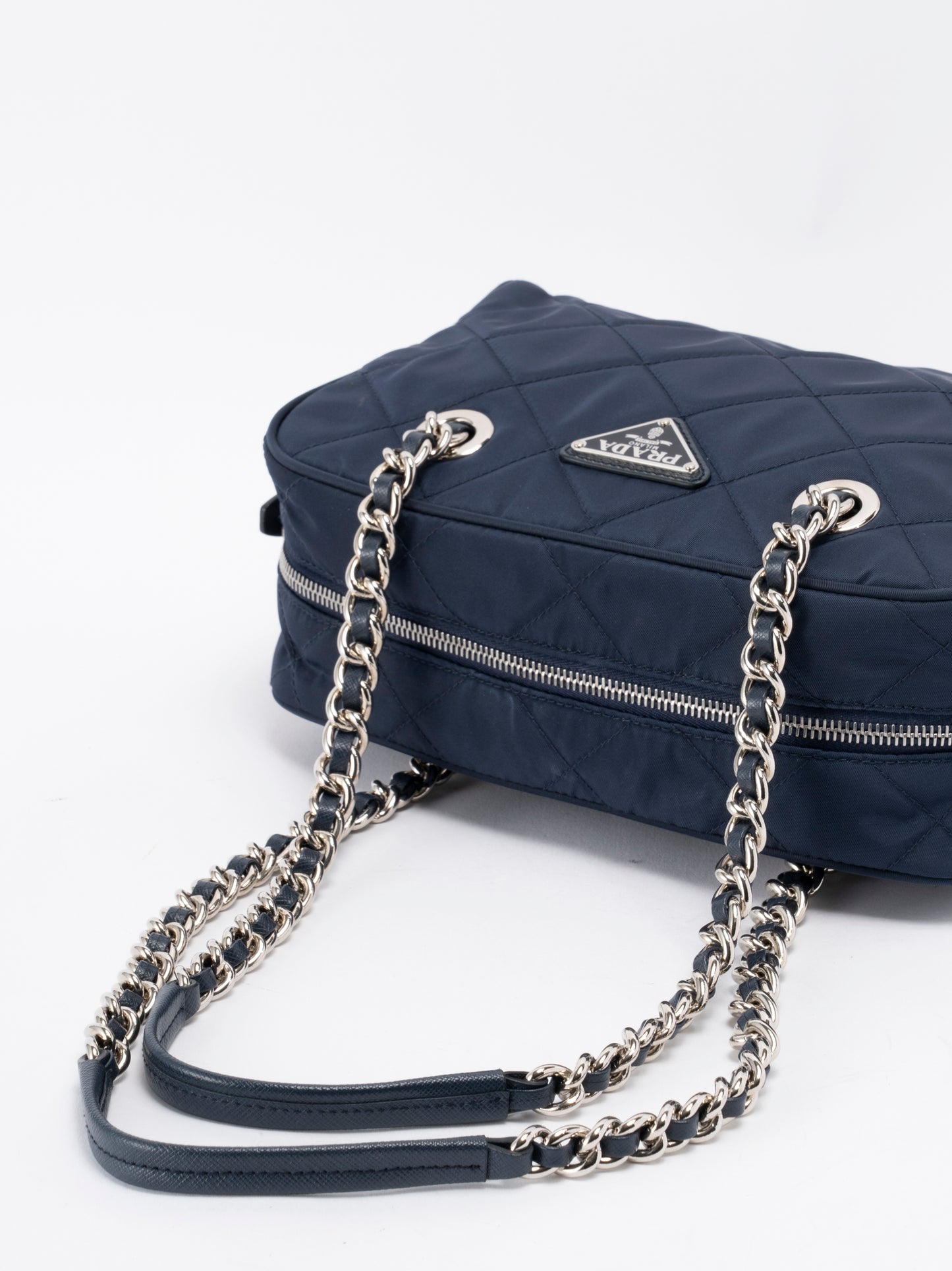 プラダ チェーントートバッグ ナイロン ネイビー シルバー金具