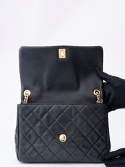 Chanel Matelassé Pearl Chain Shoulder Bag Lambskin Black Gold-Tone Hardware