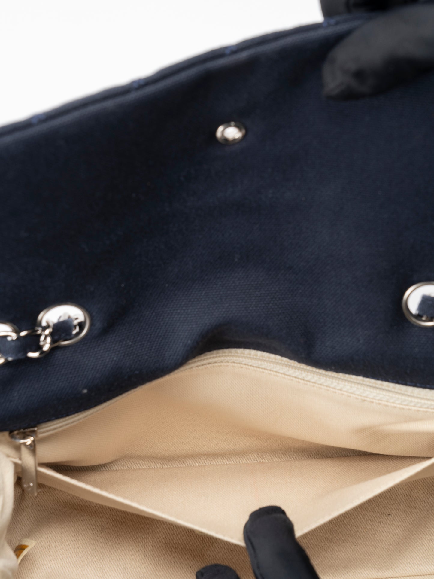 シャネル クルーズライン ショルダーバッグ キャンバス ネイビー シルバー金具