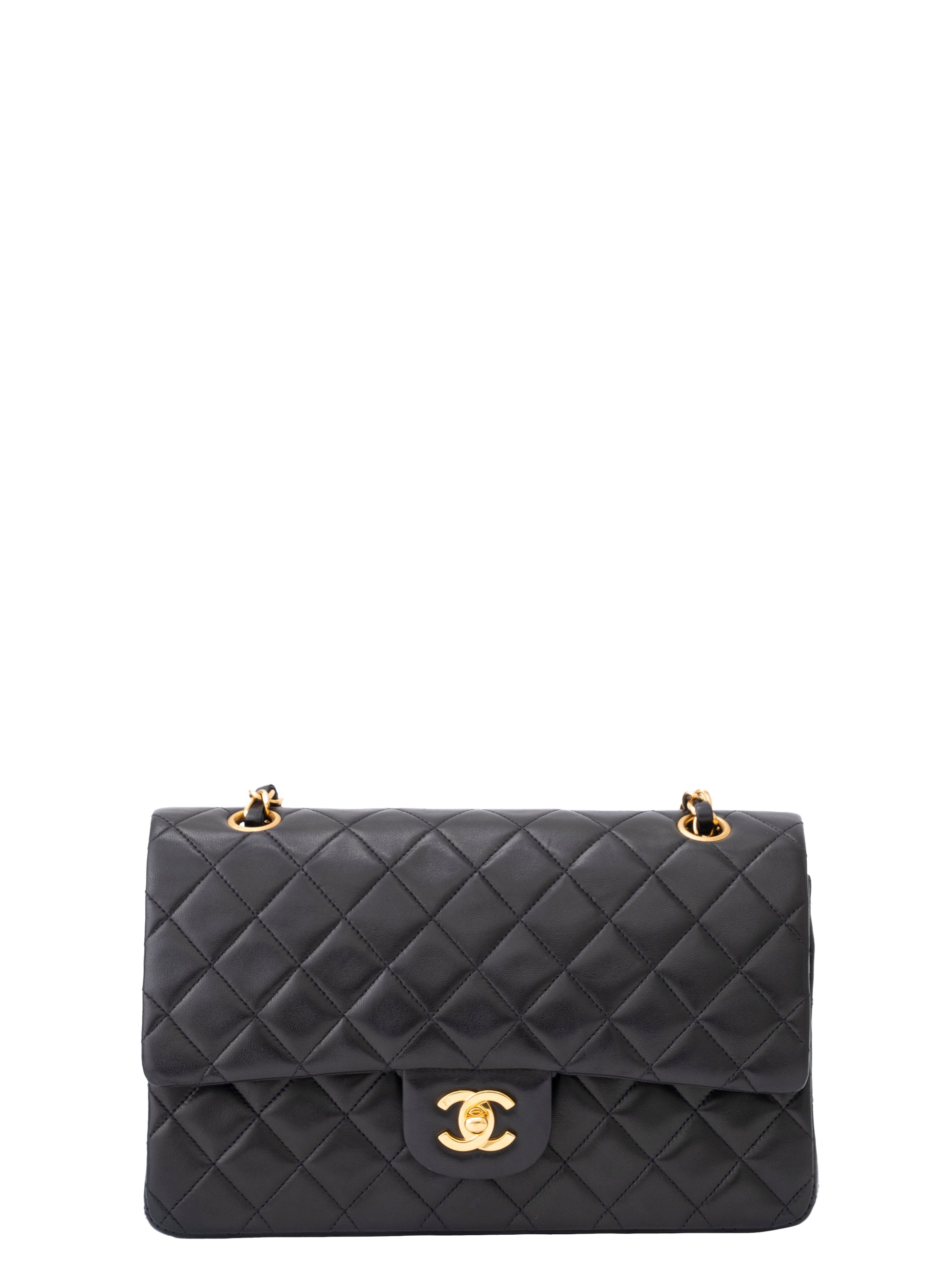 CHANEL Classic Double Flap Matelassé 25 Chain Shoulder Bag, Lambskin, Black, Gold Hardware