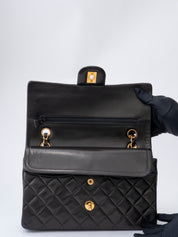 CHANEL Classic Double Flap Matelassé 25 Chain Shoulder Bag, Lambskin, Black, Gold Hardware