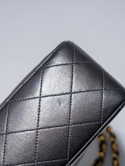 CHANEL Classic Double Flap Matelassé 25 Chain Shoulder Bag, Lambskin, Black, Gold Hardware