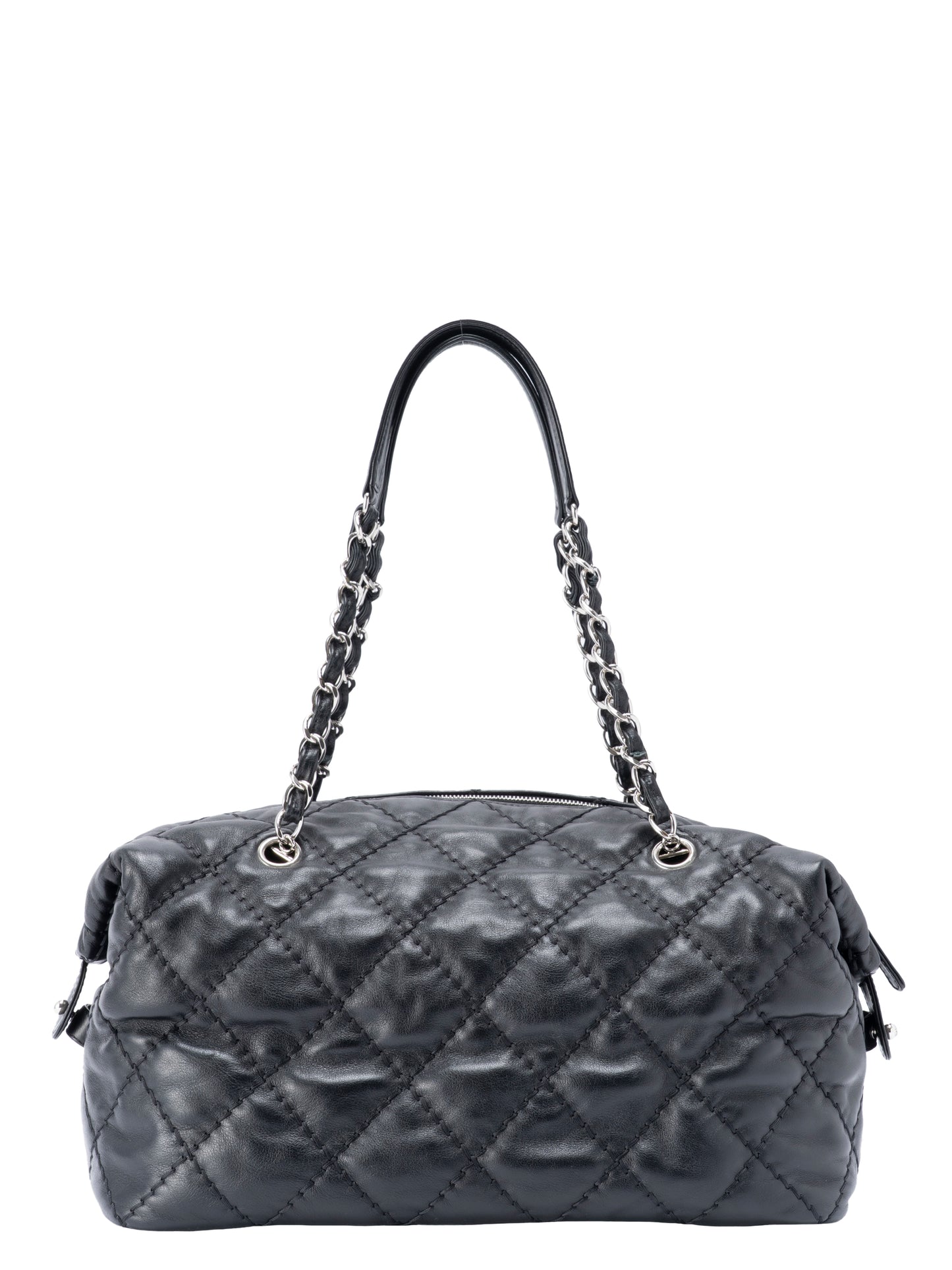 シャネル ワイルドステッチ チェーントートバッグ カーフスキン ブラック シルバー金具