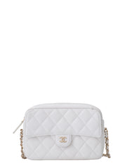 Chanel Matelassé Chain Random Serial Camera Bag Caviar Skin White Gold Hardware