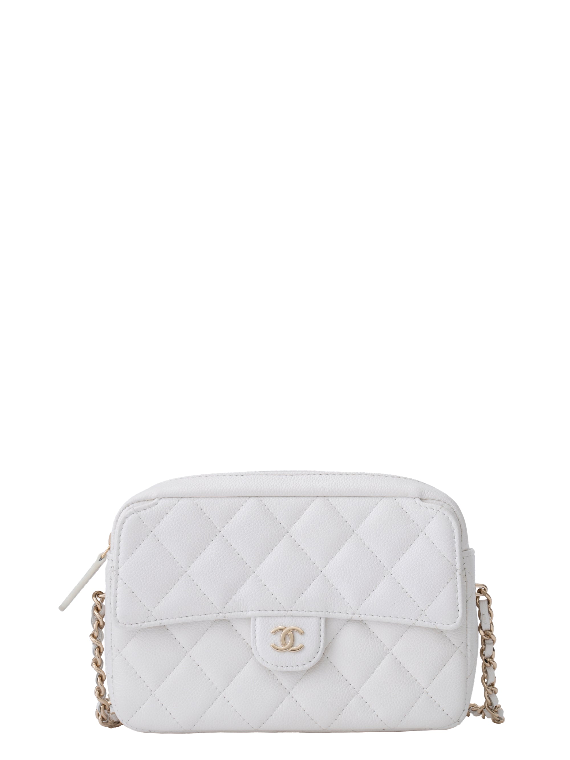Chanel Matelassé Chain Random Serial Camera Bag Caviar Skin White Gold Hardware