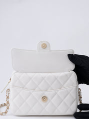 Chanel Matelassé Chain Random Serial Camera Bag Caviar Skin White Gold Hardware