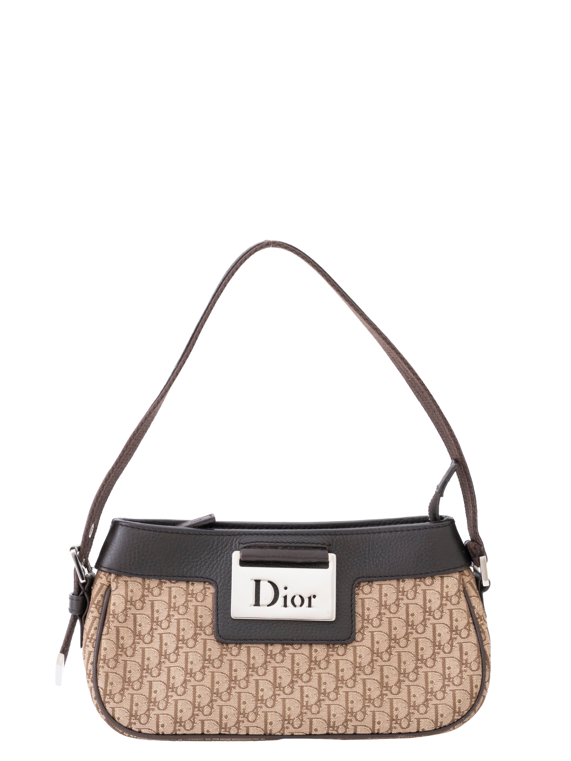 Dior Street Chic Trotter Shoulder Bag Canvas Brown Silver Hardware