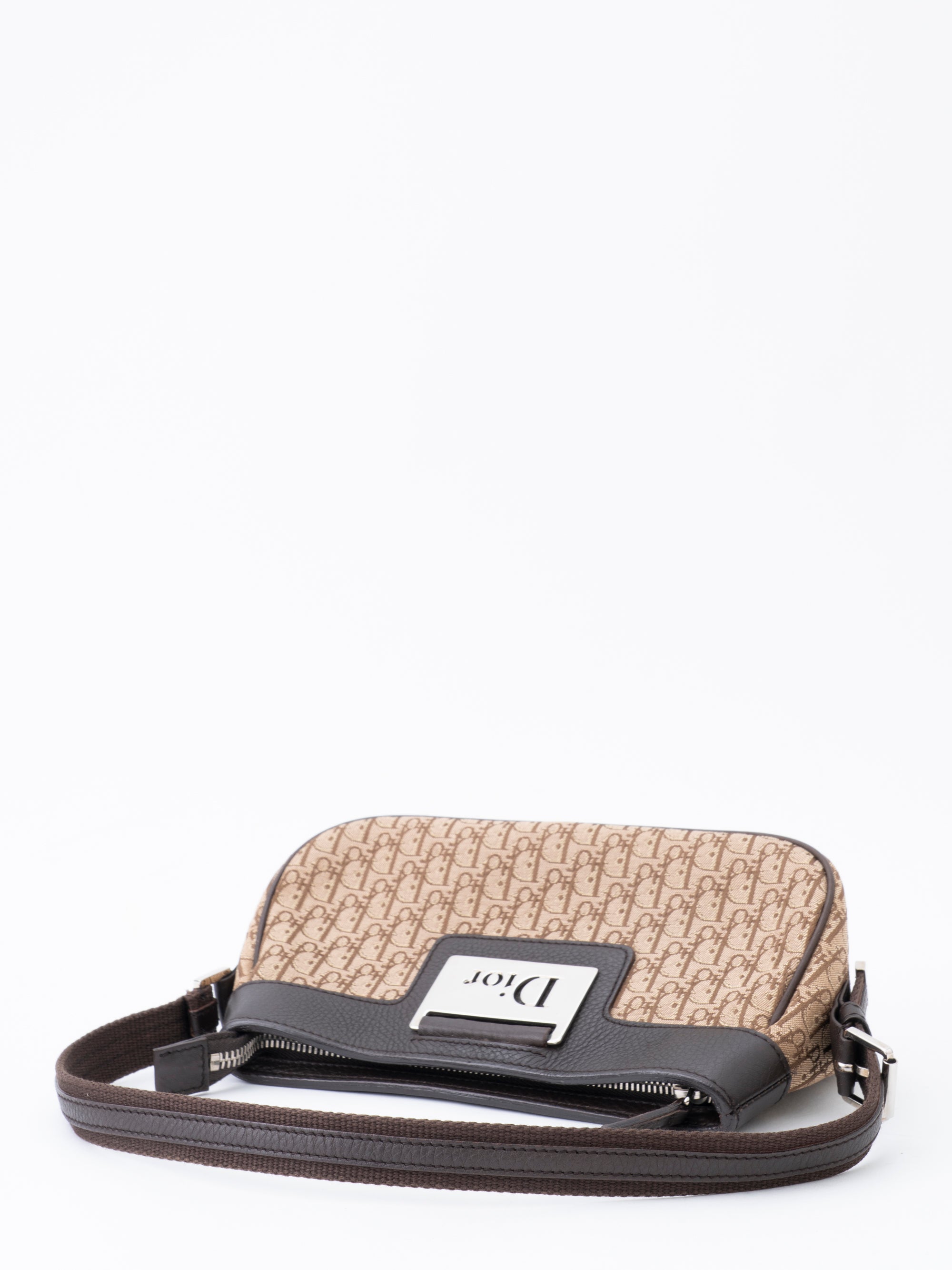 Dior Street Chic Trotter Shoulder Bag Canvas Brown Silver Hardware