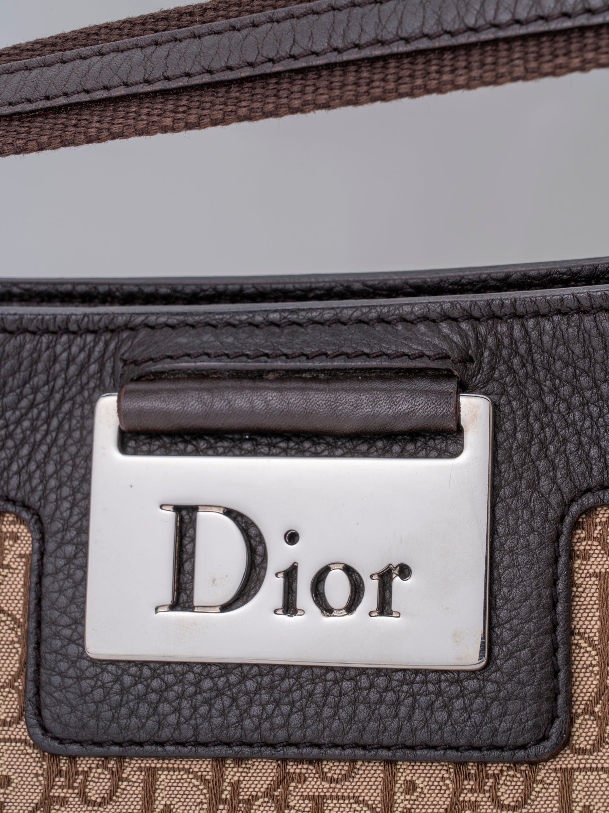 Dior Street Chic Trotter Shoulder Bag Canvas Brown Silver Hardware
