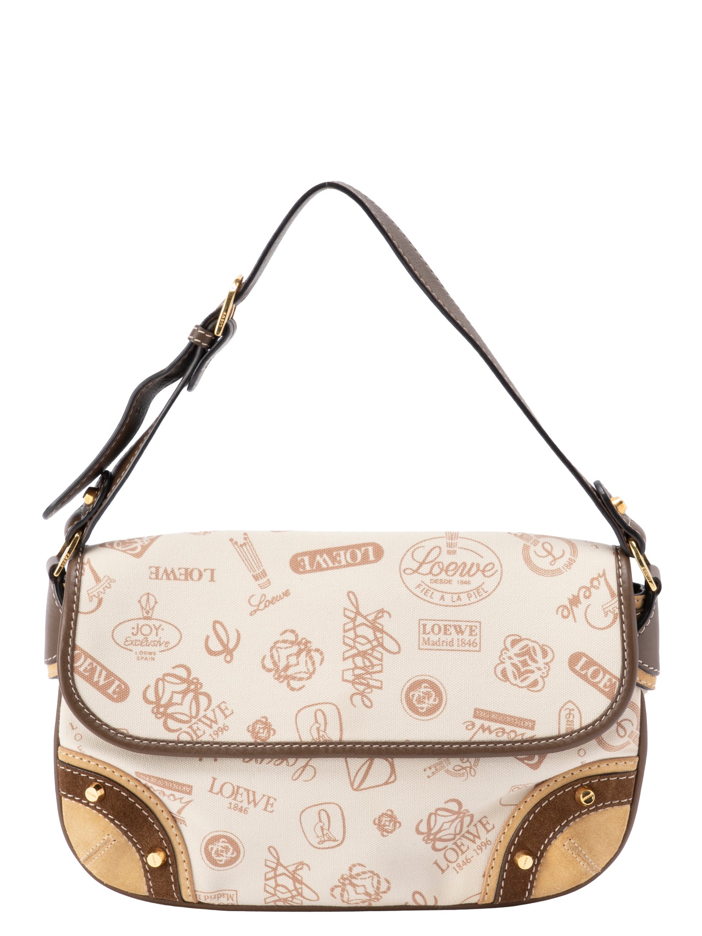 ロエベ ロゴ 160周年記念 ショルダーバッグ キャンバス ベージュ ゴールド金具