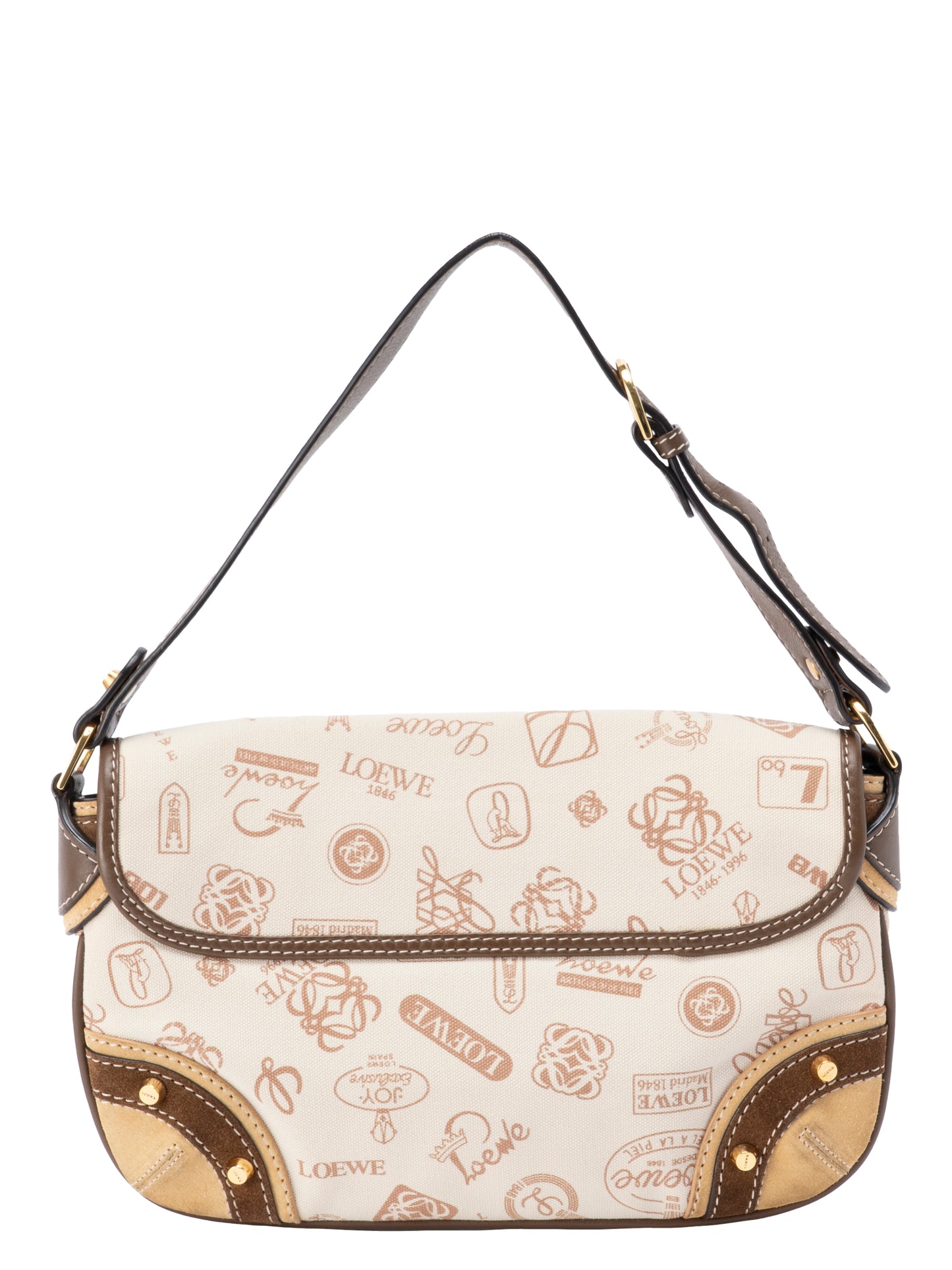 ロエベ ロゴ 160周年記念 ショルダーバッグ キャンバス ベージュ ゴールド金具