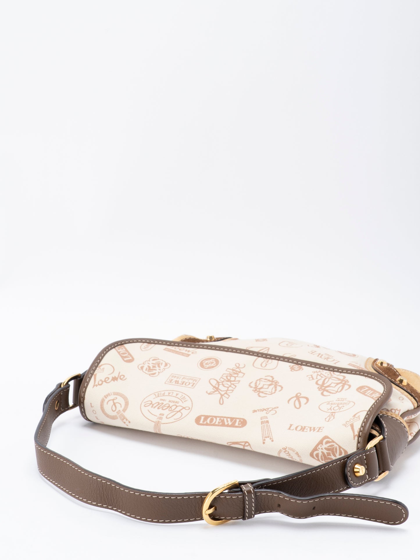 ロエベ ロゴ 160周年記念 ショルダーバッグ キャンバス ベージュ ゴールド金具