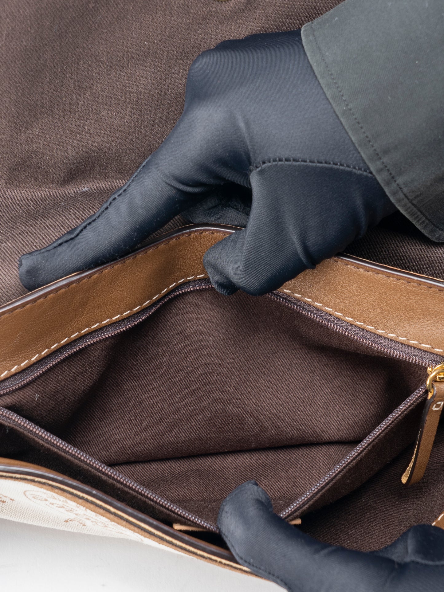 ロエベ ロゴ 160周年記念 ショルダーバッグ キャンバス ベージュ ゴールド金具