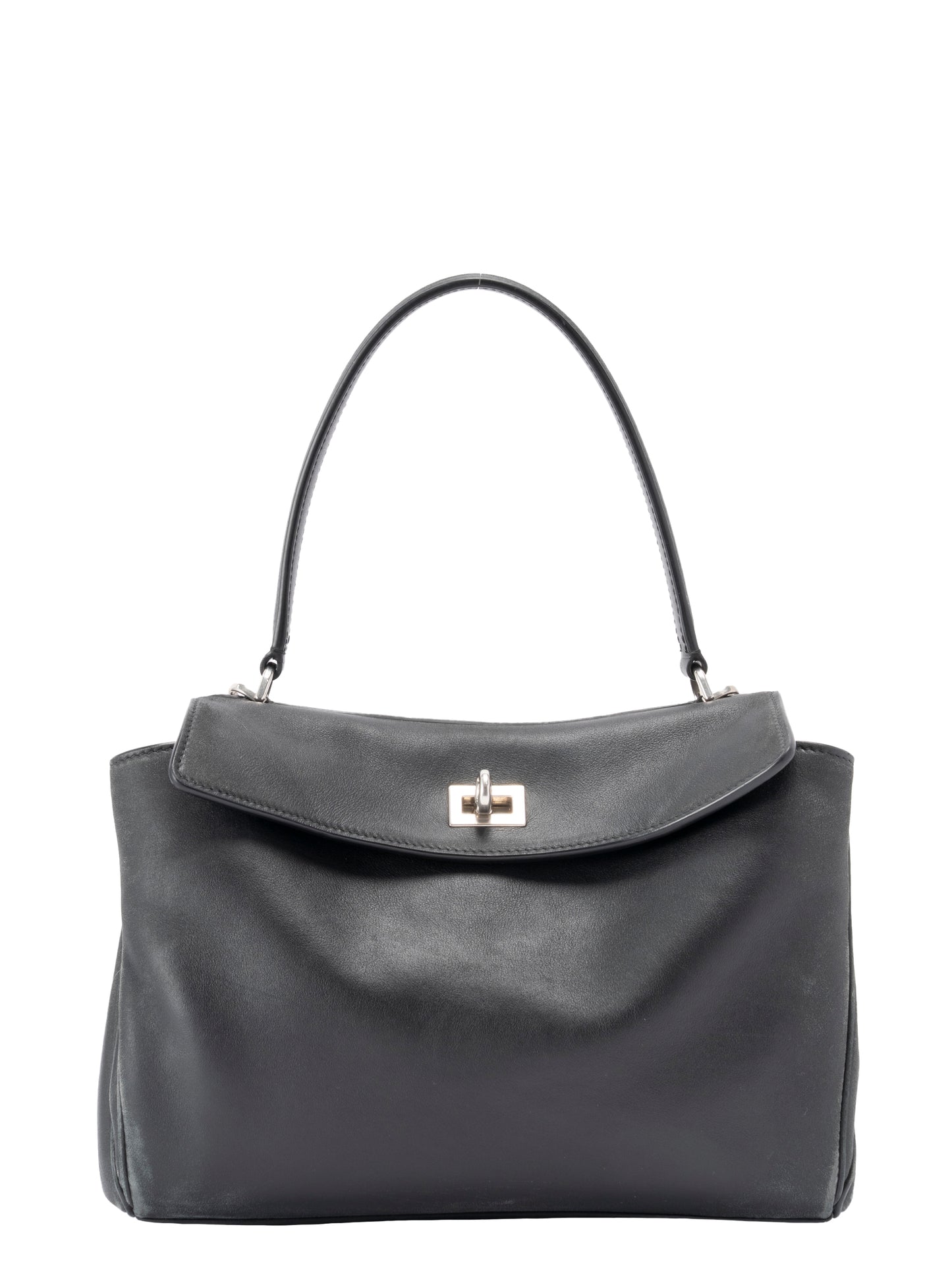 バレンシアガ ロデオ スモール ユーズド チャーム付き アンティーク調 ショルダーバッグ スムースカーフスキン ブラック  シルバー金具