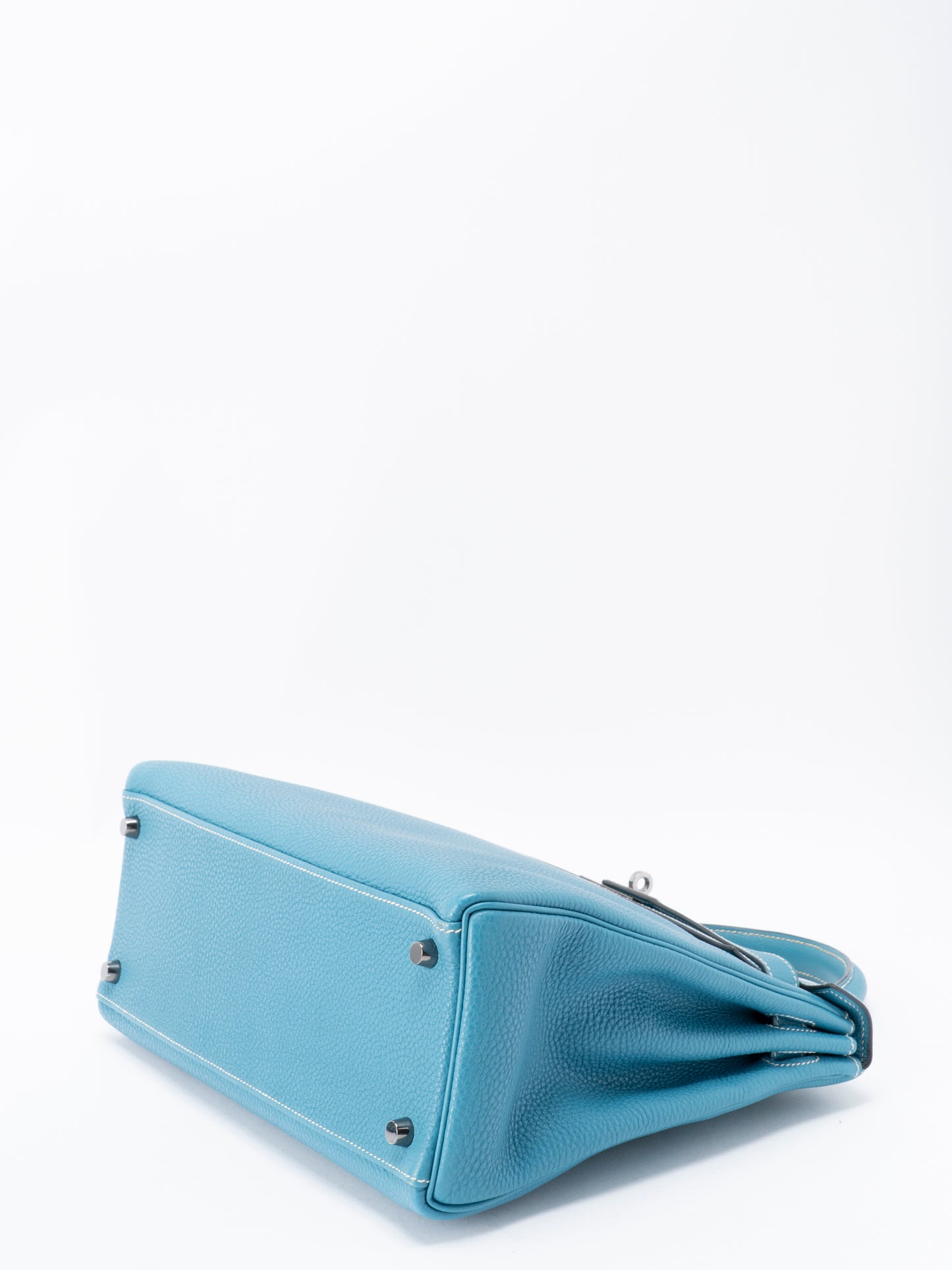 エルメス ケリー32 ハンドバッグ 内縫い □J刻:2006年 トゴ ブルージーン シルバー金具