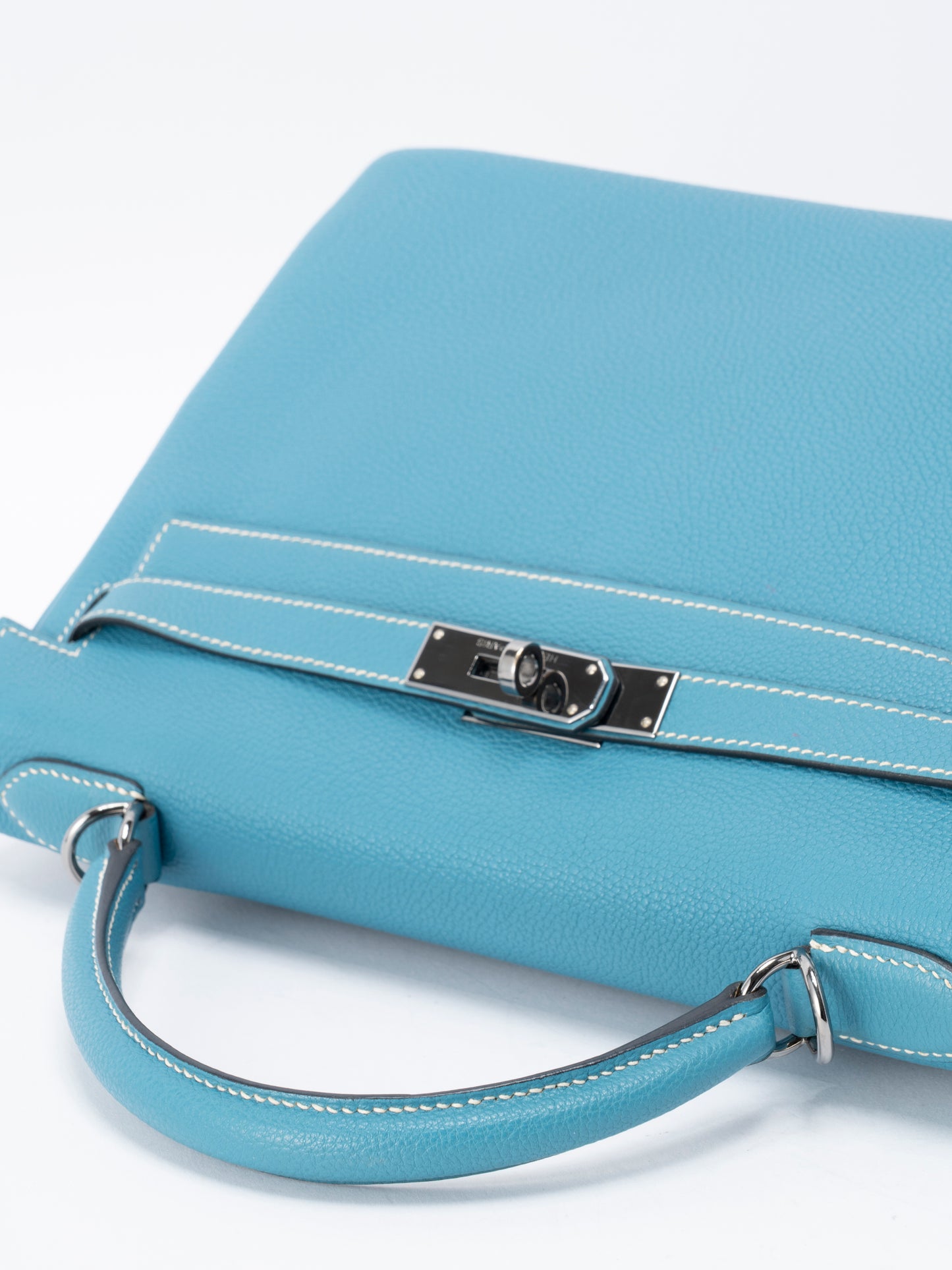 エルメス ケリー32 ハンドバッグ 内縫い □J刻:2006年 トゴ ブルージーン シルバー金具