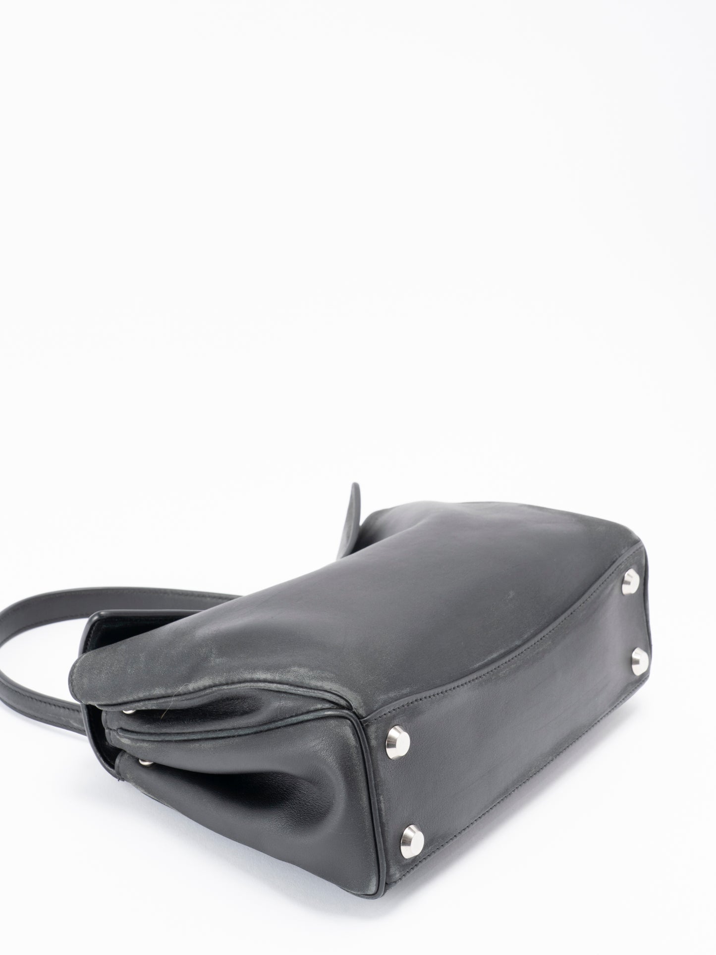 バレンシアガ ロデオ スモール ユーズド チャーム付き アンティーク調 ショルダーバッグ スムースカーフスキン ブラック  シルバー金具