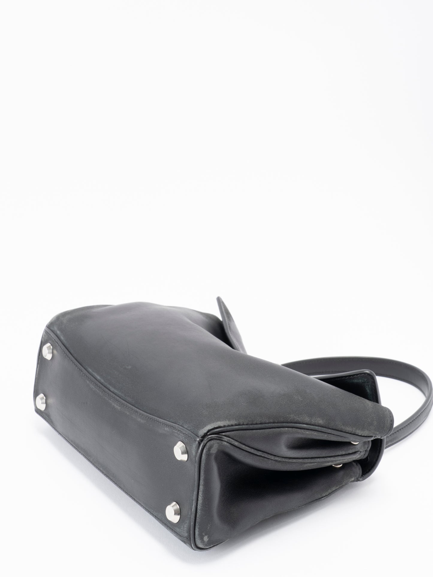 バレンシアガ ロデオ スモール ユーズド チャーム付き アンティーク調 ショルダーバッグ スムースカーフスキン ブラック  シルバー金具