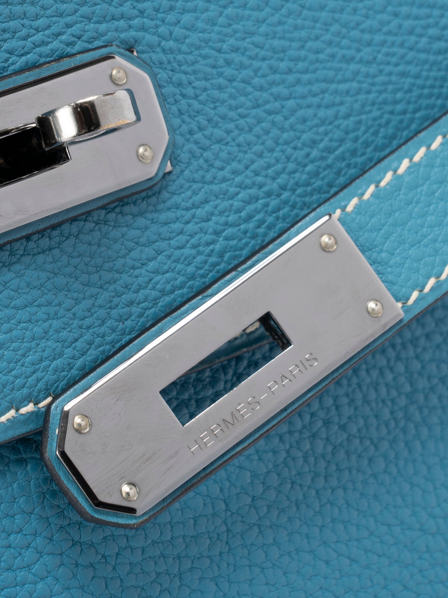 エルメス ケリー32 ハンドバッグ 内縫い □J刻:2006年 トゴ ブルージーン シルバー金具