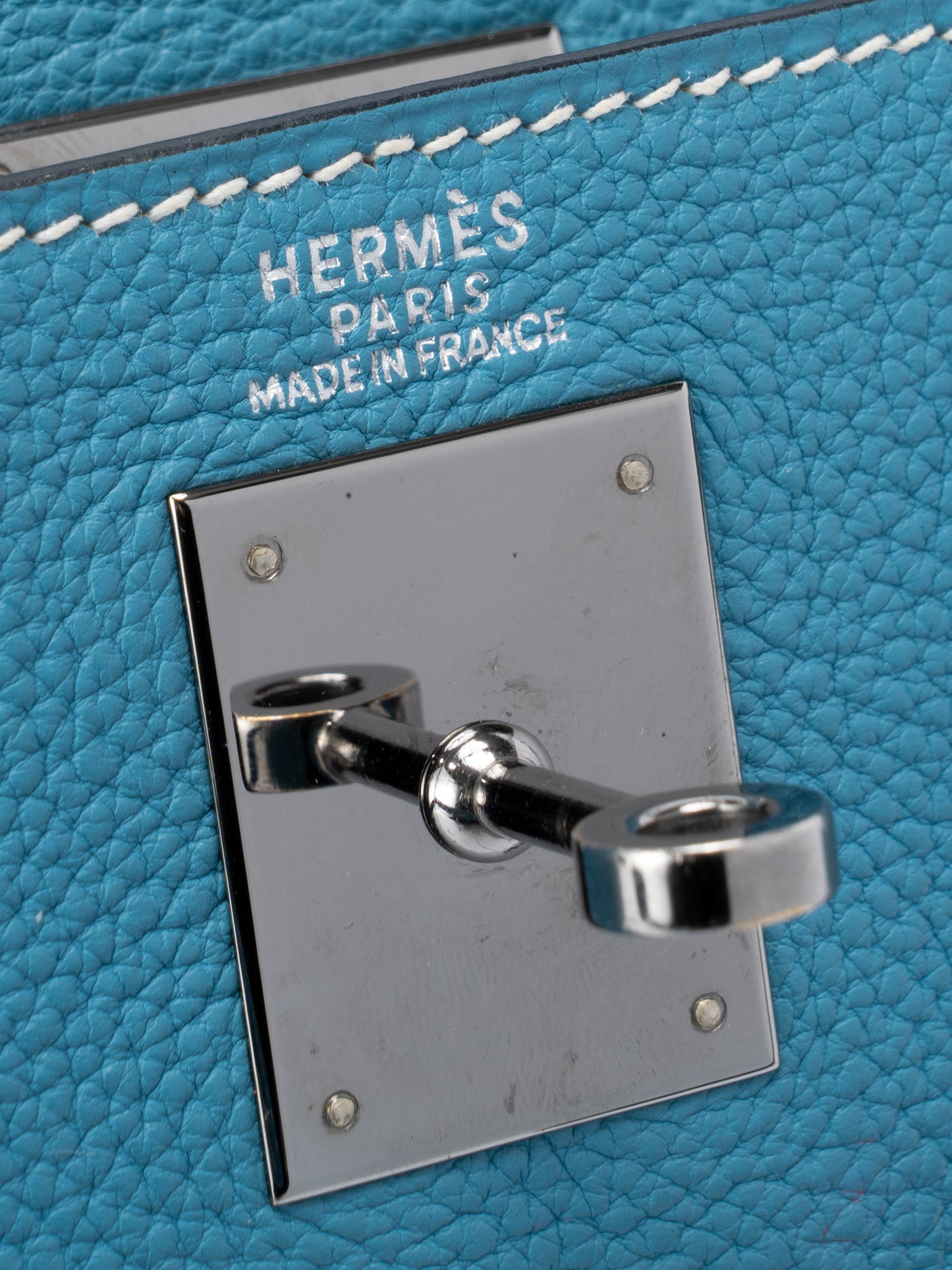 エルメス ケリー32 ハンドバッグ 内縫い □J刻:2006年 トゴ ブルージーン シルバー金具