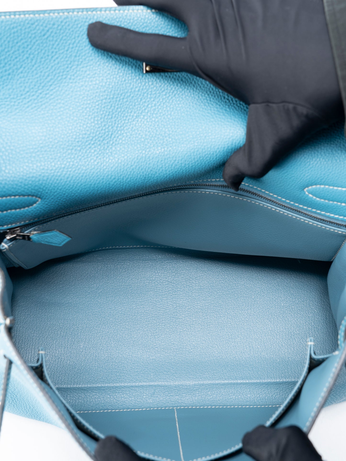 エルメス ケリー32 ハンドバッグ 内縫い □J刻:2006年 トゴ ブルージーン シルバー金具