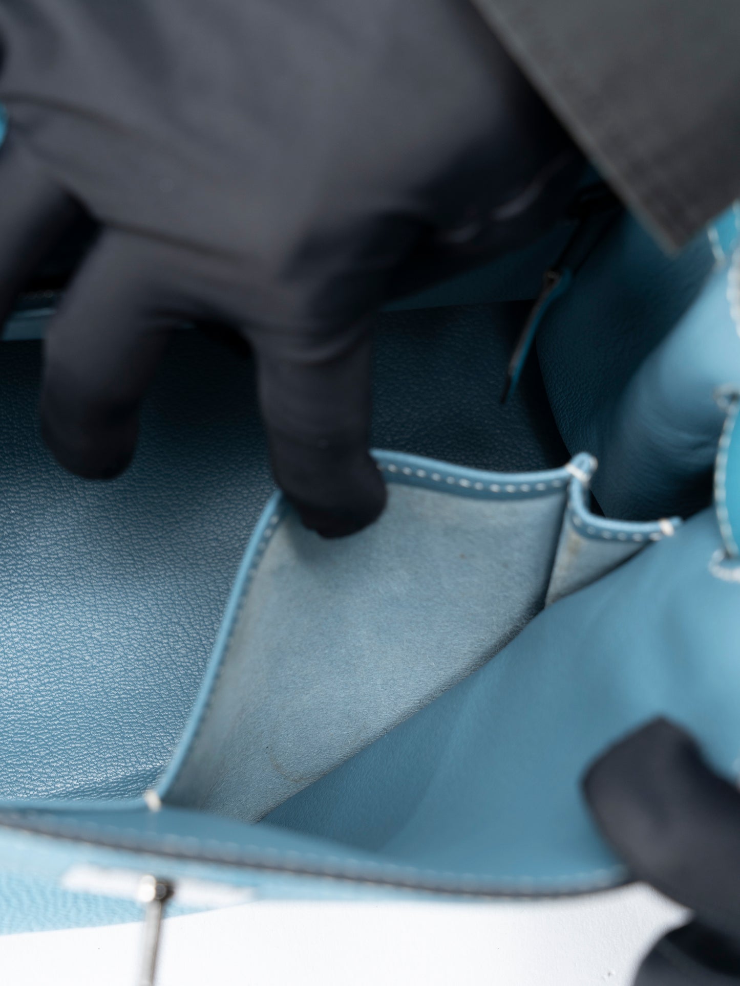 エルメス ケリー32 ハンドバッグ 内縫い □J刻:2006年 トゴ ブルージーン シルバー金具