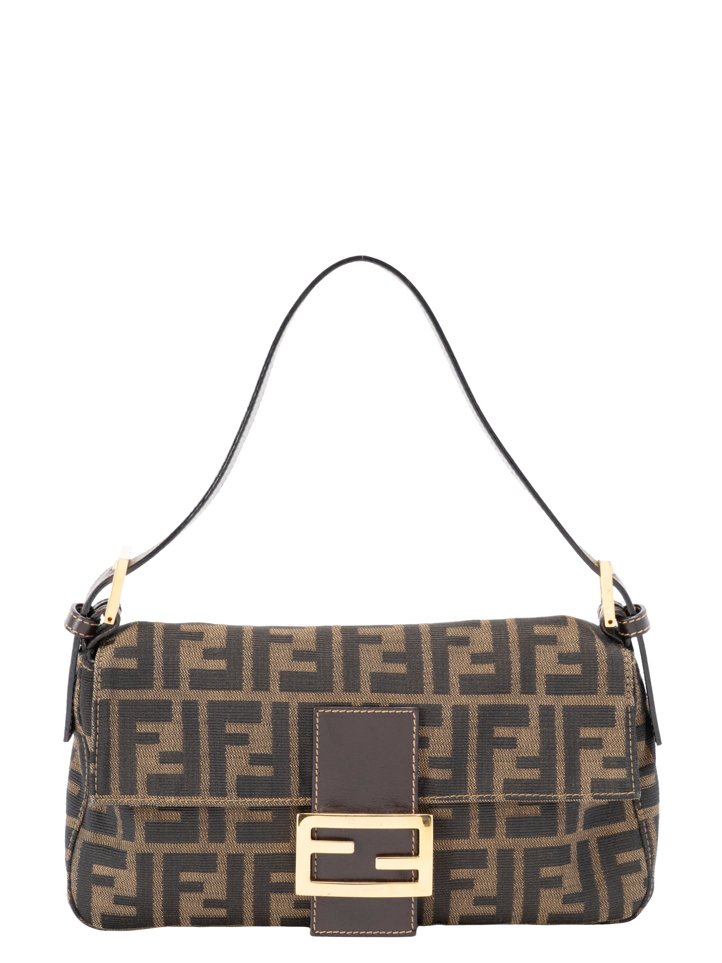 フェンディ ズッカ マンマバケット ショルダーバッグ キャンバス ブラウン ゴールド金具