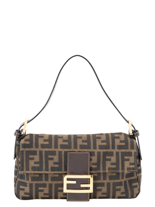 フェンディ ズッカ マンマバケット ショルダーバッグ キャンバス ブラウン ゴールド金具