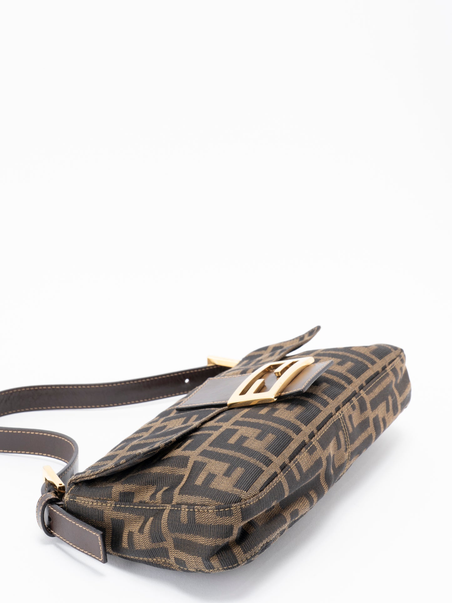 フェンディ ズッカ マンマバケット ショルダーバッグ キャンバス ブラウン ゴールド金具