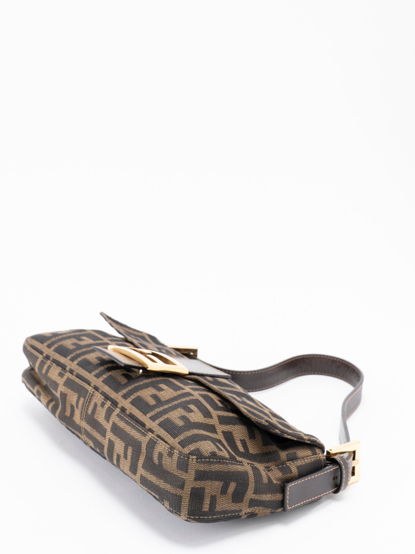 フェンディ ズッカ マンマバケット ショルダーバッグ キャンバス ブラウン ゴールド金具