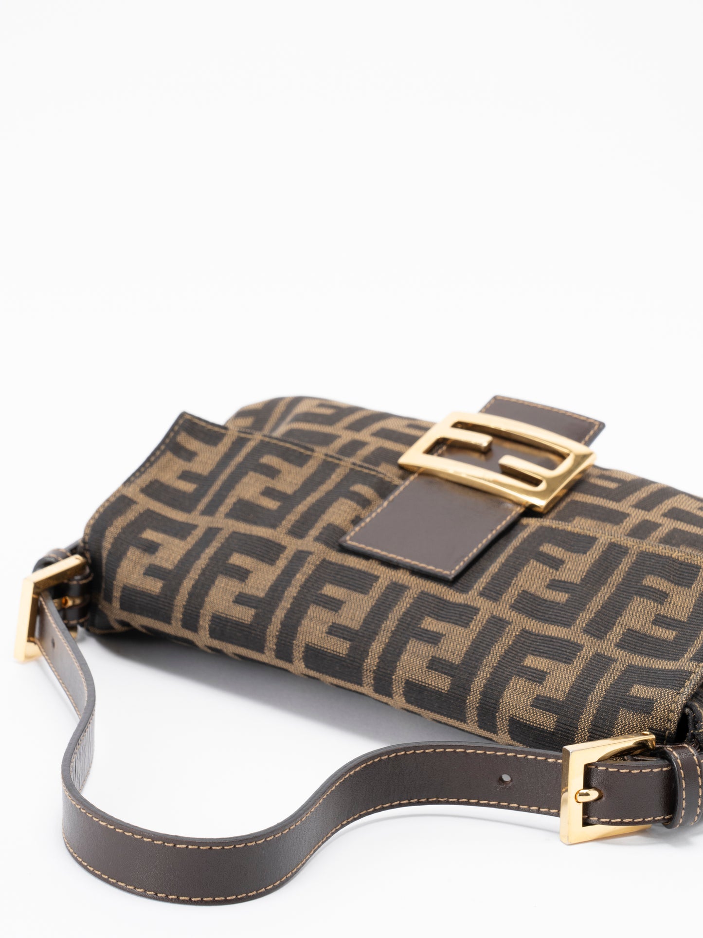 フェンディ ズッカ マンマバケット ショルダーバッグ キャンバス ブラウン ゴールド金具