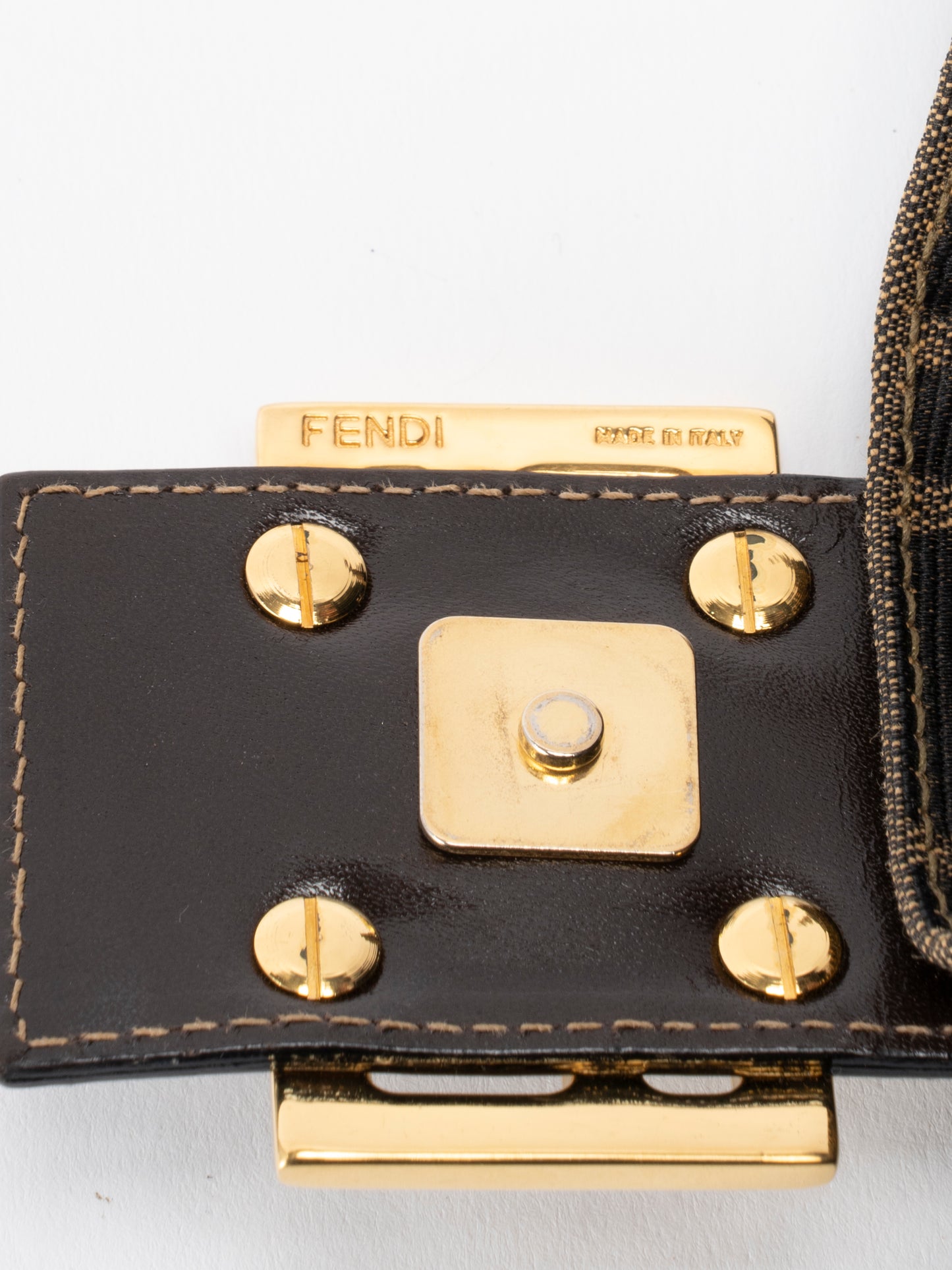 フェンディ ズッカ マンマバケット ショルダーバッグ キャンバス ブラウン ゴールド金具