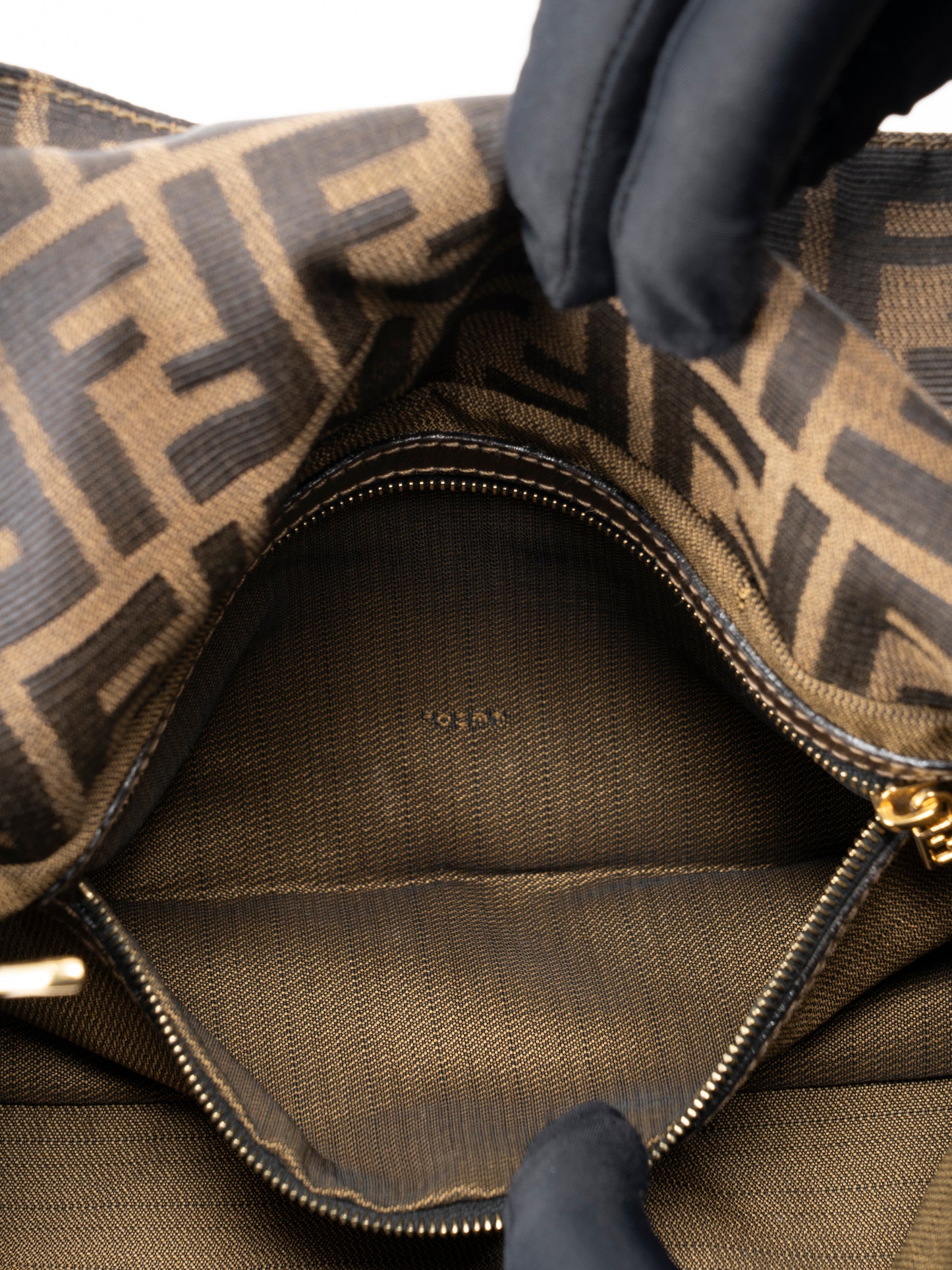 フェンディ ズッカ マンマバケット ショルダーバッグ キャンバス ブラウン ゴールド金具