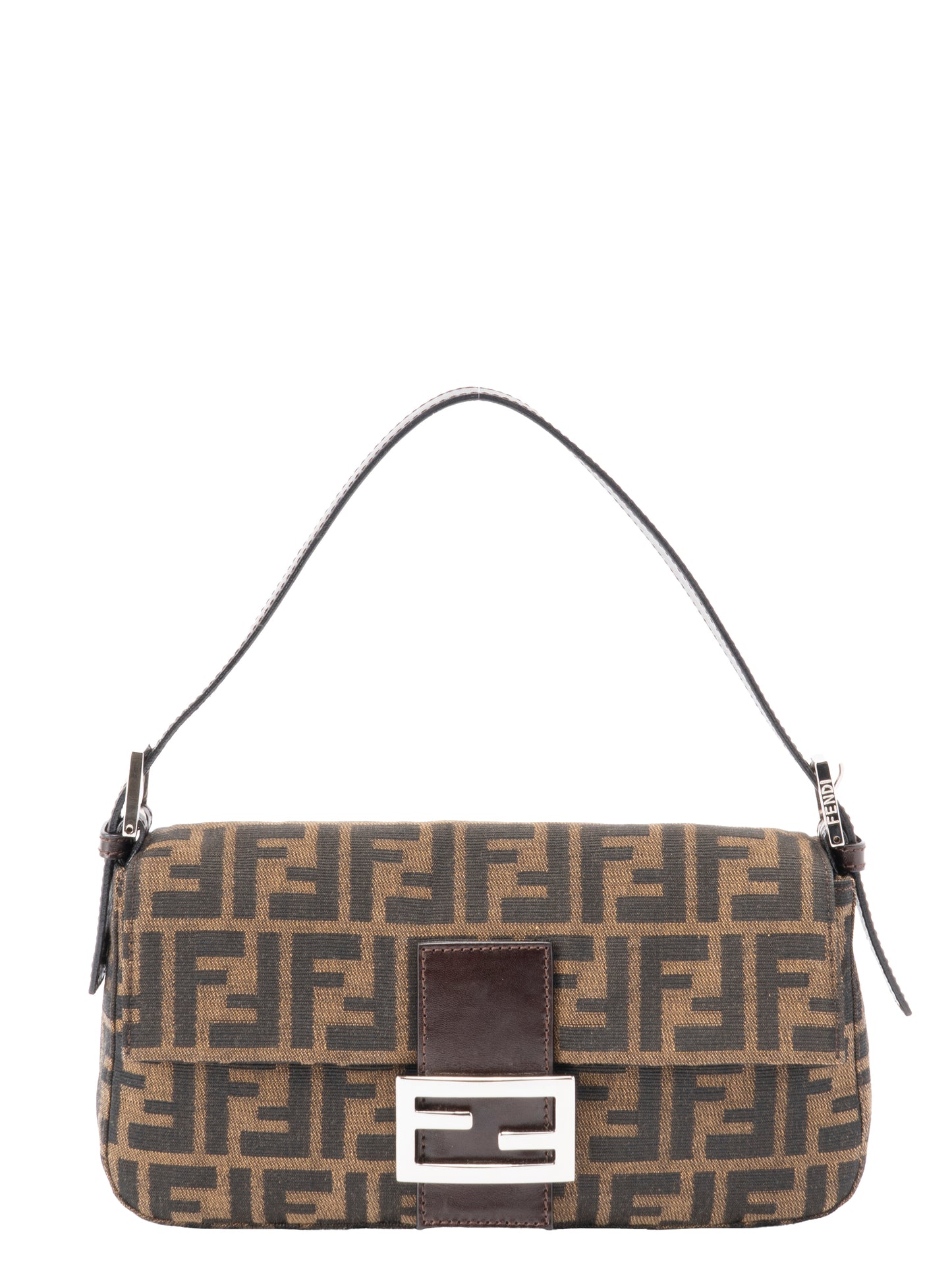 フェンディ ズッカ マンマバケット ショルダーバッグ キャンバス ブラウン シルバー金具