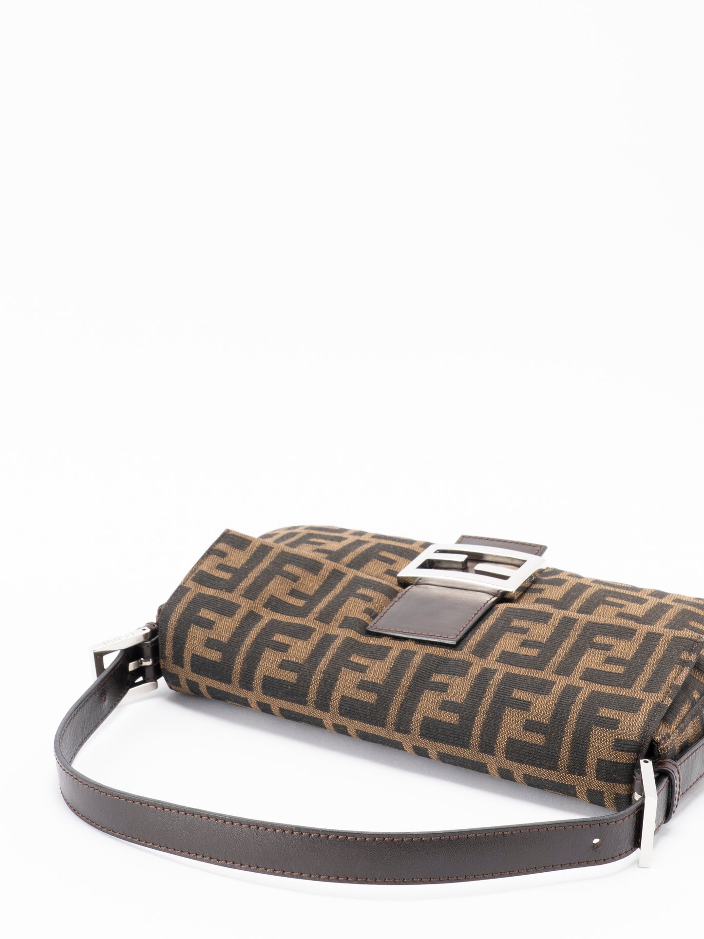 フェンディ ズッカ マンマバケット ショルダーバッグ キャンバス ブラウン シルバー金具