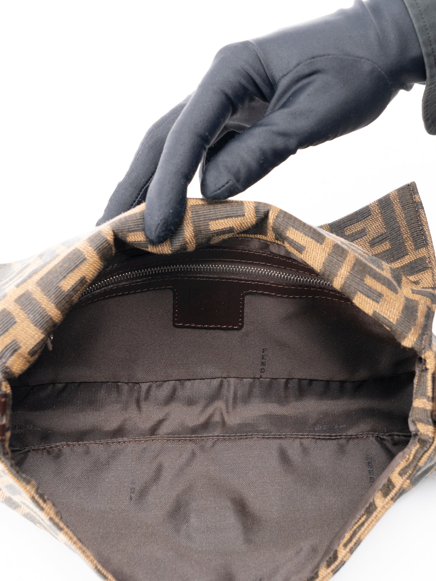 フェンディ ズッカ マンマバケット ショルダーバッグ キャンバス ブラウン シルバー金具