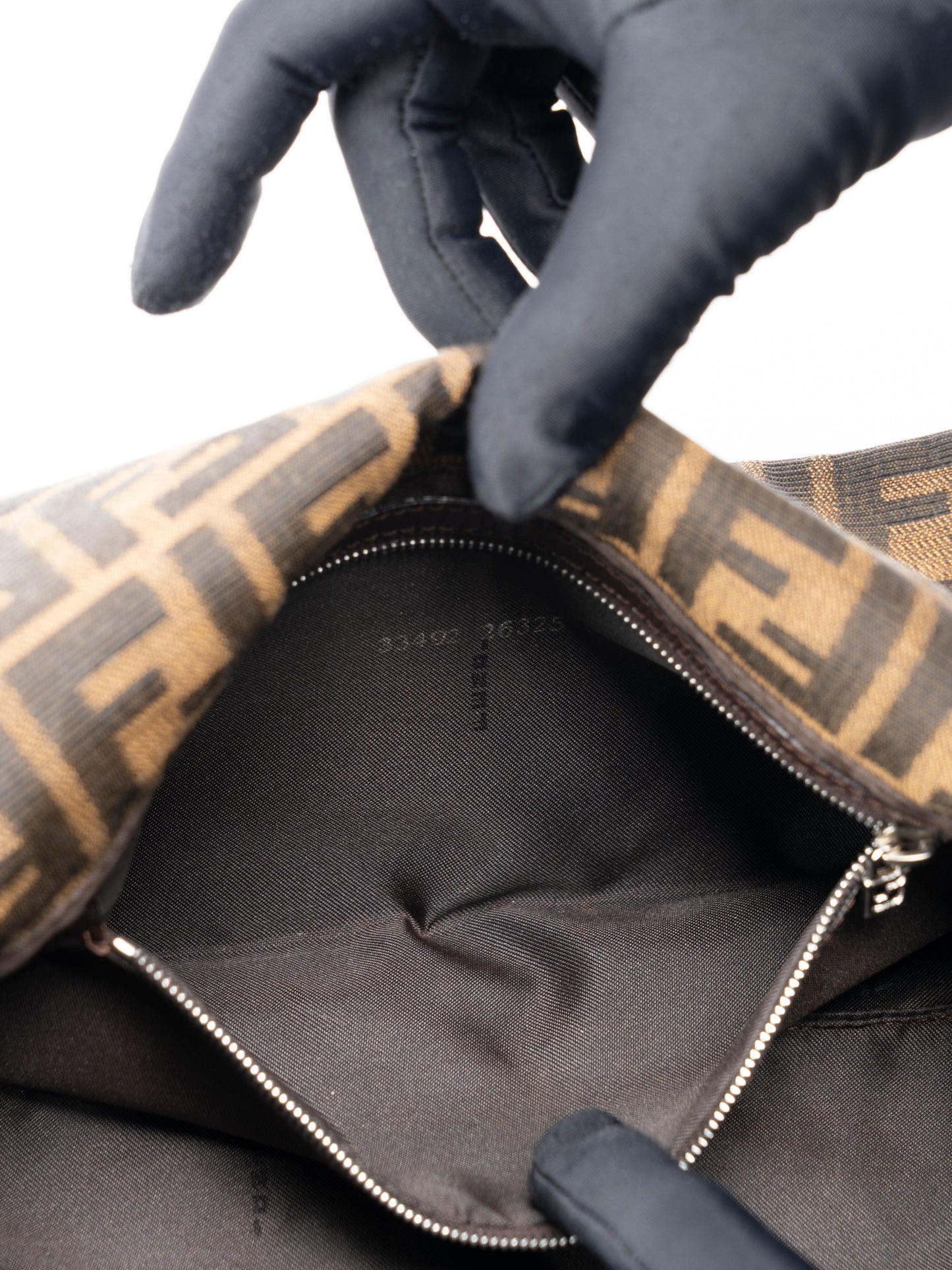 フェンディ ズッカ マンマバケット ショルダーバッグ キャンバス ブラウン シルバー金具