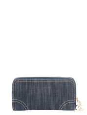 CHANEL CC Logo Long Wallet Denim Navy Gold Hardware