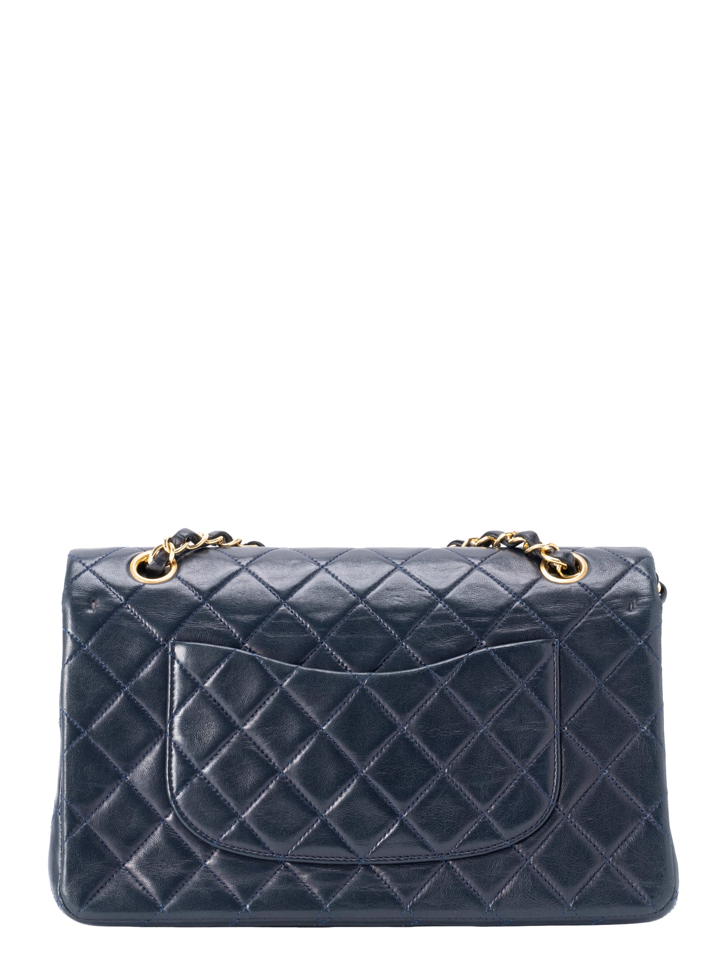 シャネル Wフラップ マトラッセ25 ショルダーチェーンバッグ ラムスキン ネイビー ゴールド金具