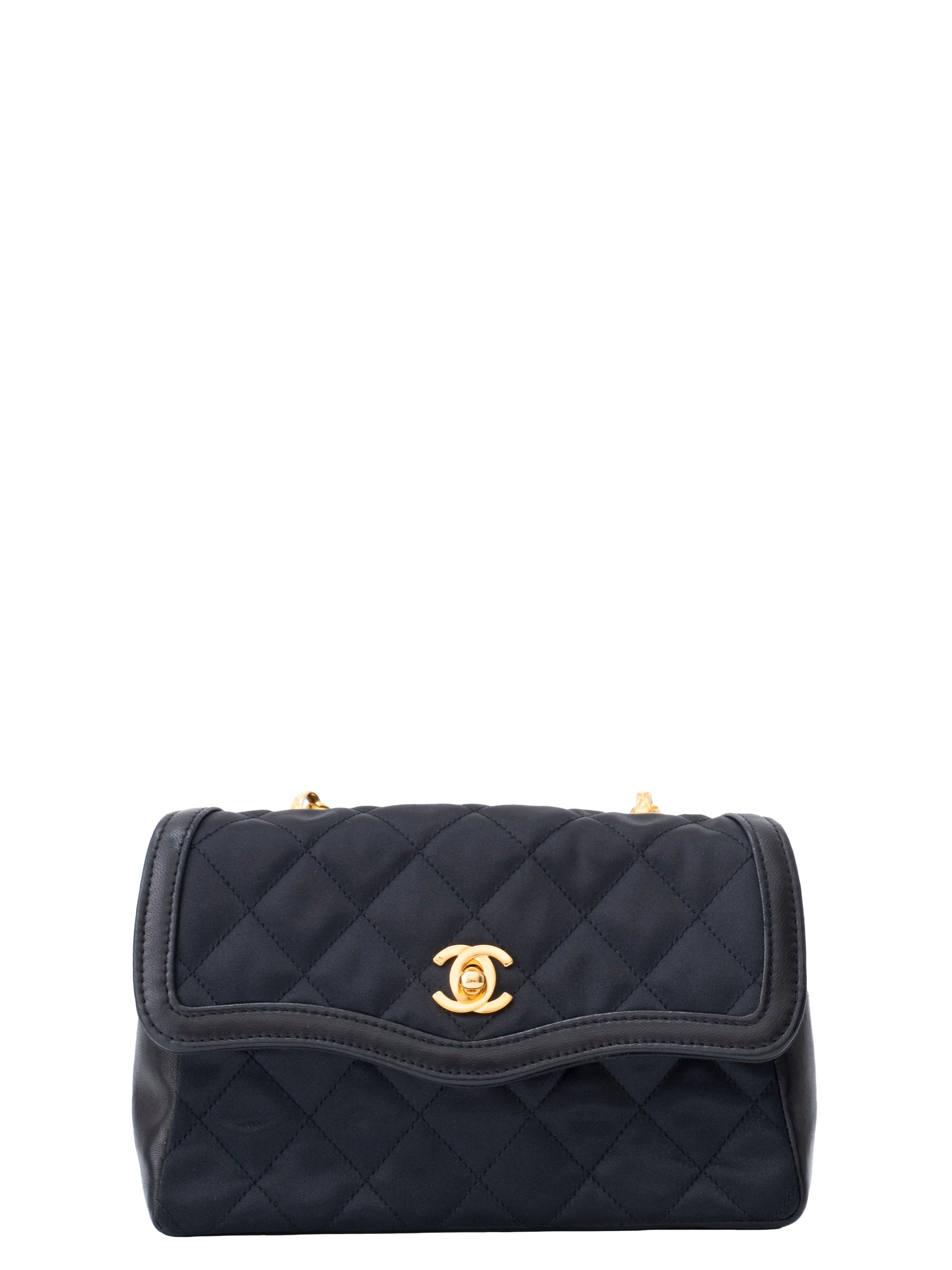Chanel Matelassé Chain Shoulder Bag with Pouch, Lambskin x Satin, Black, Gold-Tone Hardware