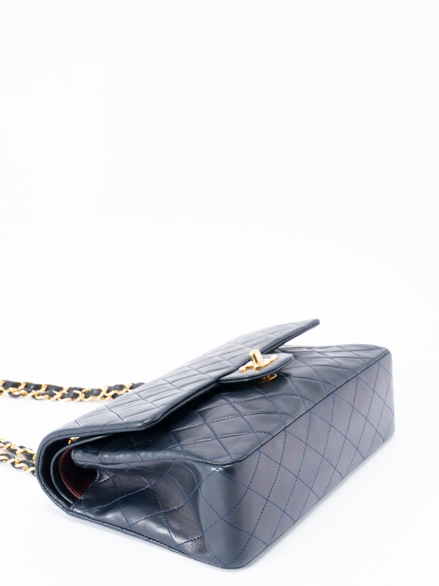 シャネル Wフラップ マトラッセ25 ショルダーチェーンバッグ ラムスキン ネイビー ゴールド金具