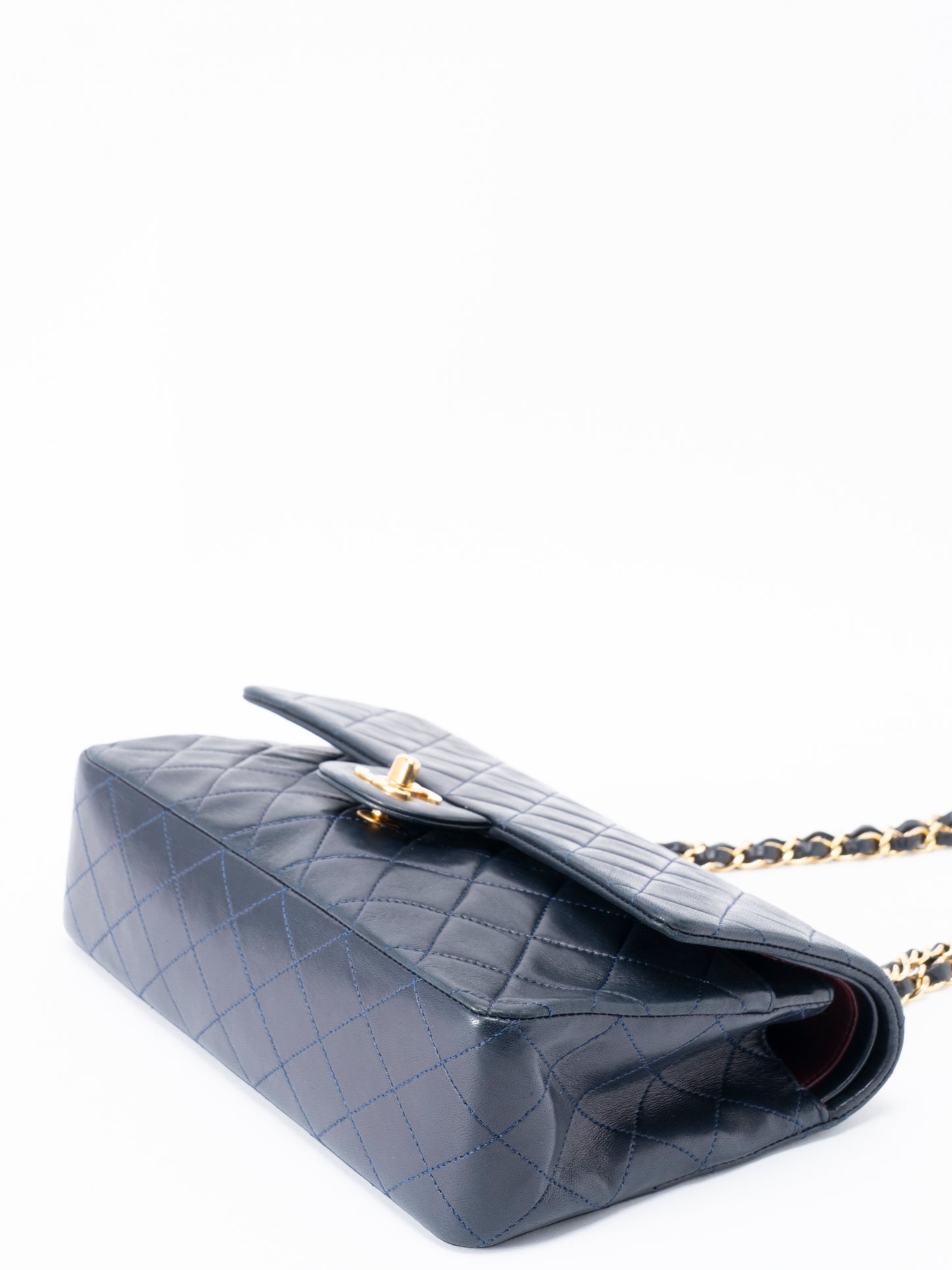 シャネル Wフラップ マトラッセ25 ショルダーチェーンバッグ ラムスキン ネイビー ゴールド金具