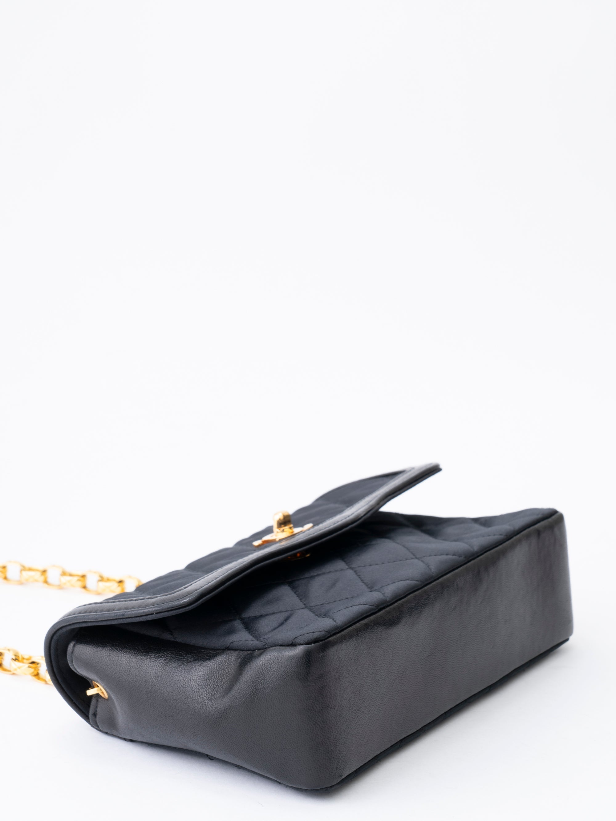Chanel Matelassé Chain Shoulder Bag with Pouch, Lambskin x Satin, Black, Gold-Tone Hardware