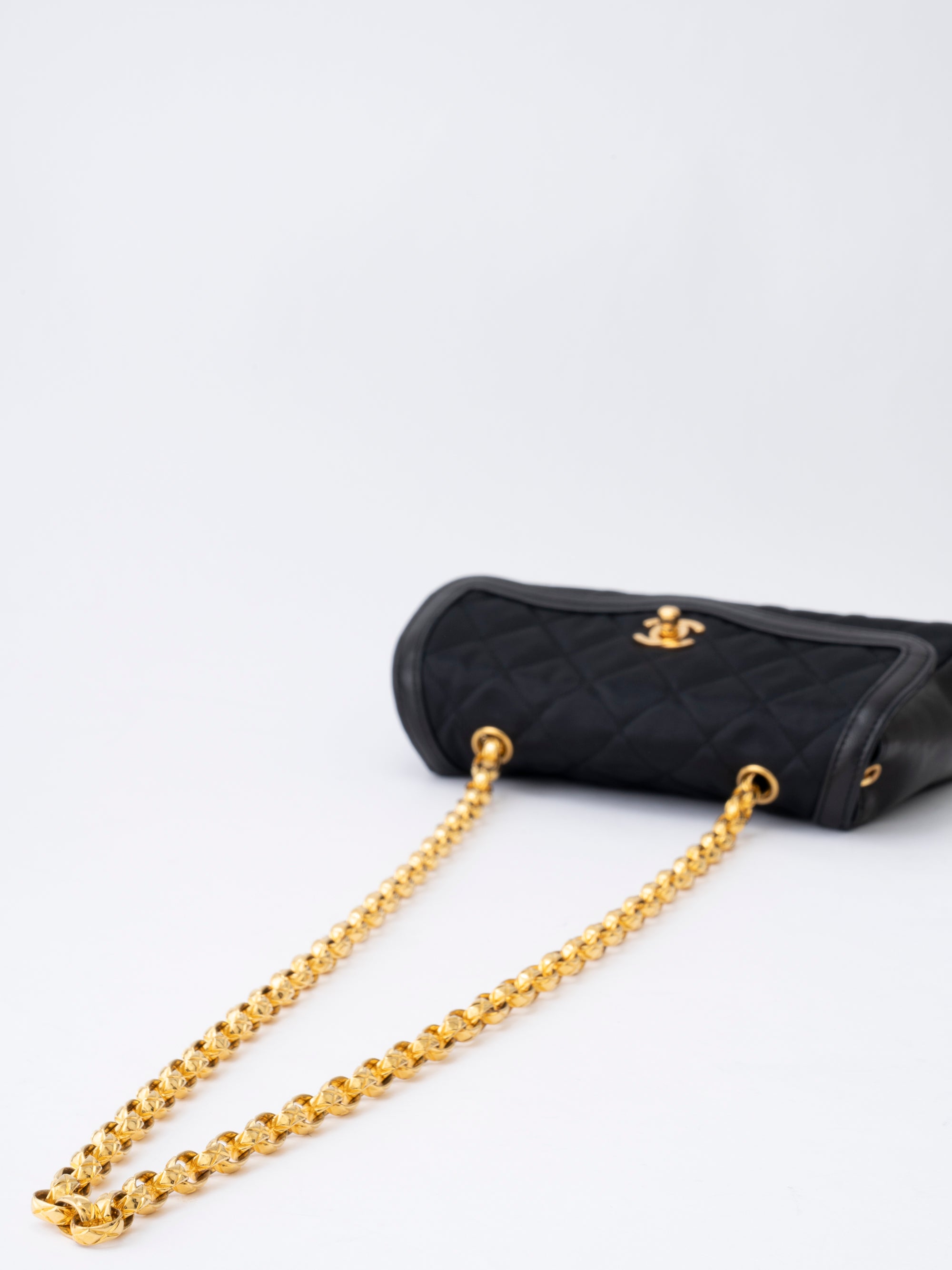 Chanel Matelassé Chain Shoulder Bag with Pouch, Lambskin x Satin, Black, Gold-Tone Hardware