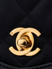 Chanel Matelassé Chain Shoulder Bag with Pouch, Lambskin x Satin, Black, Gold-Tone Hardware