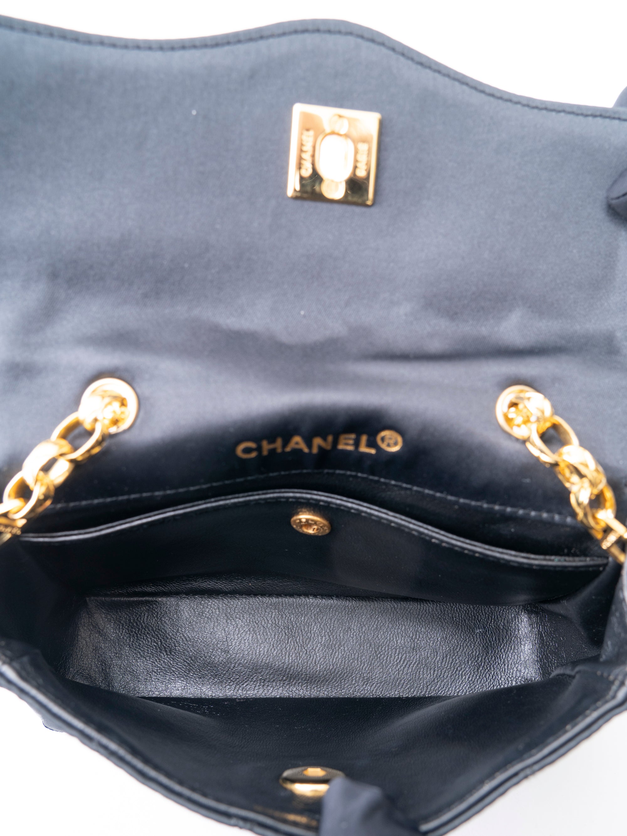 Chanel Matelassé Chain Shoulder Bag with Pouch, Lambskin x Satin, Black, Gold-Tone Hardware