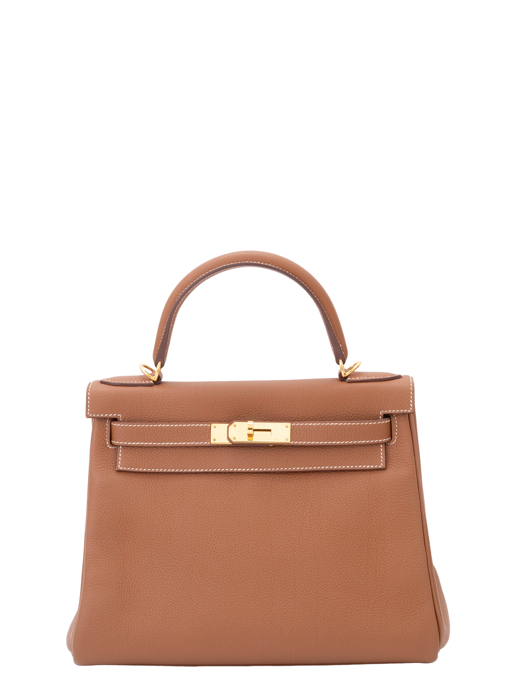 Hermès Kelly 28 Handbag, Interior Stitched, X Stamp: 2016, Togo Gold 37, Gold Hardware